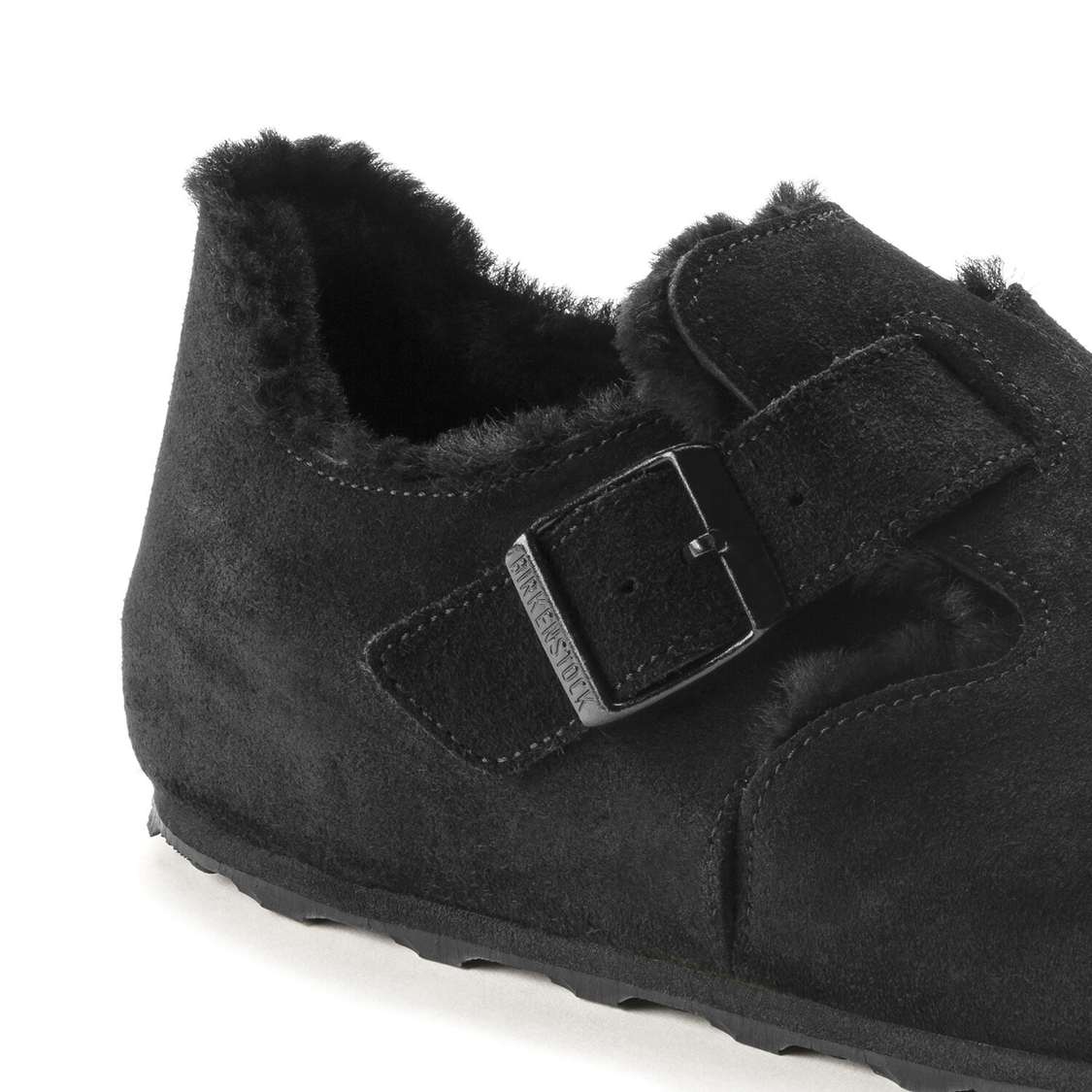 Birkenstock London Shearling Suede Leather Low Shoes Black | qQEuhIrdPdj