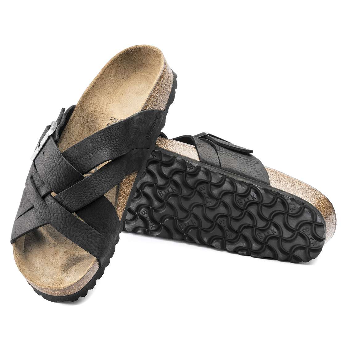 Birkenstock Lugano Oiled Leather One Strap Sandals Black | A1Fx3m9ClfA