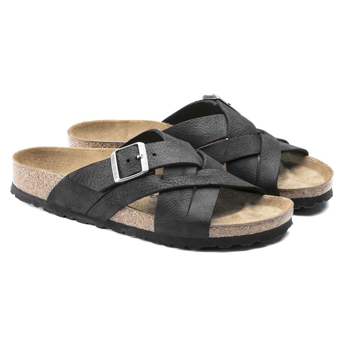 Birkenstock Lugano Oiled Leather One Strap Sandals Black | A1Fx3m9ClfA