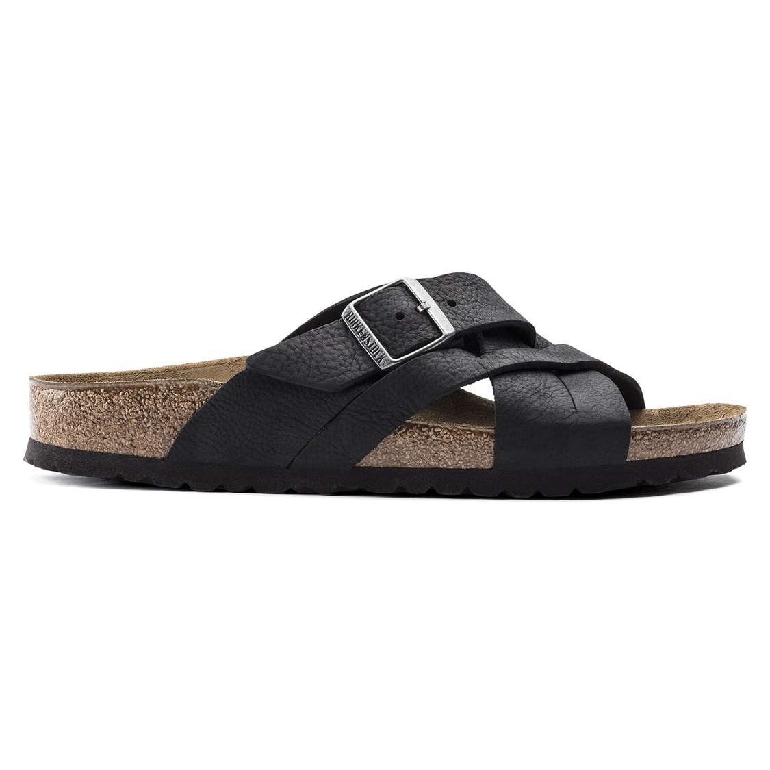 Birkenstock Lugano Oiled Leather One Strap Sandals Black | A1Fx3m9ClfA