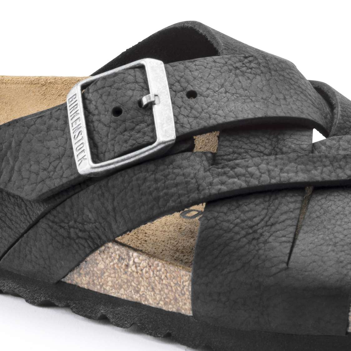 Birkenstock Lugano Oiled Leather One Strap Sandals Black | A1Fx3m9ClfA