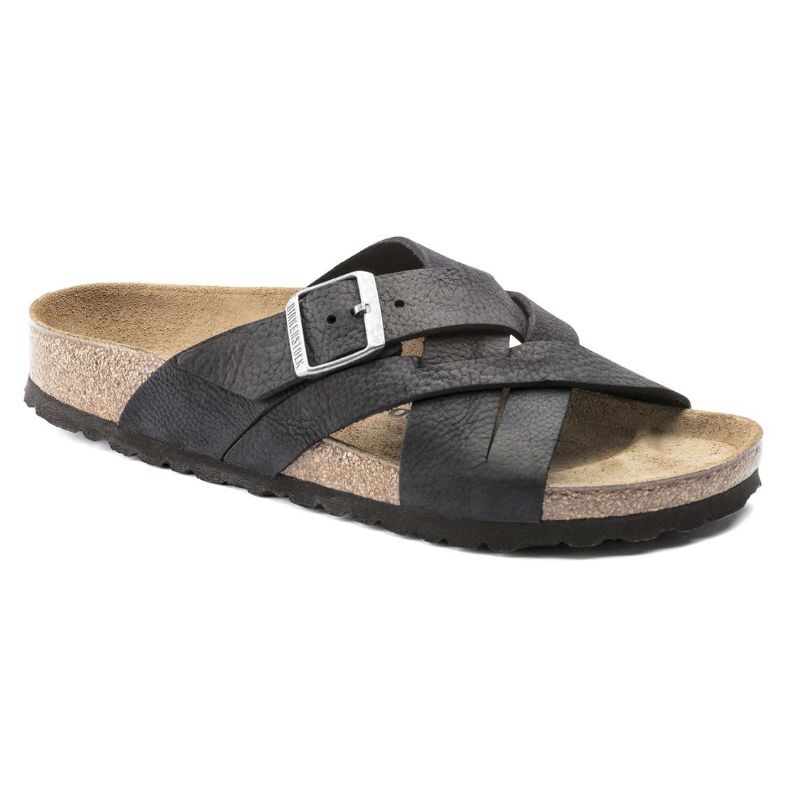 Birkenstock Lugano Oiled Leather One Strap Sandals Black | A1Fx3m9ClfA