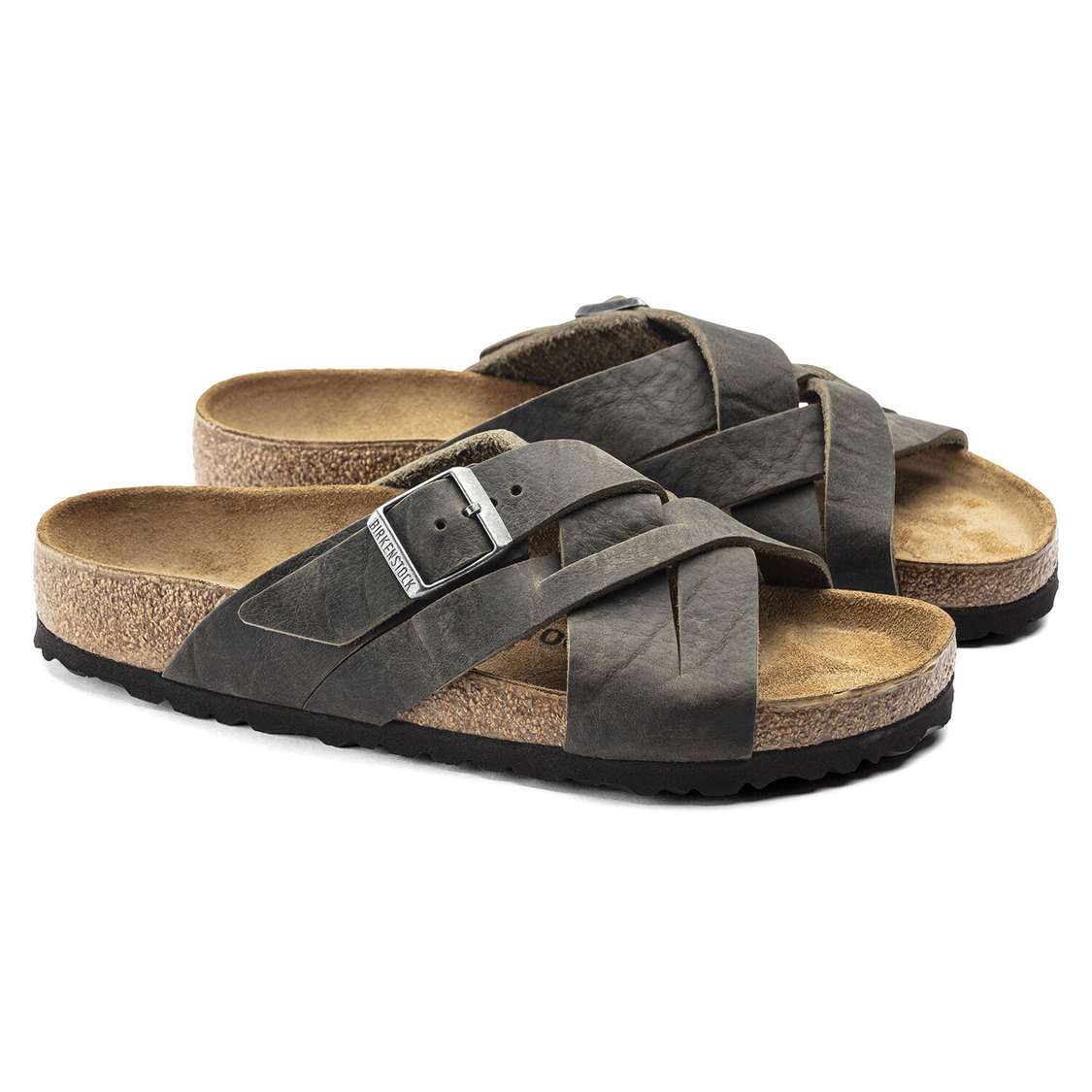 Birkenstock Lugano Oiled Leather Two Strap Sandals Khaki | 4Pm1WxsaMsn