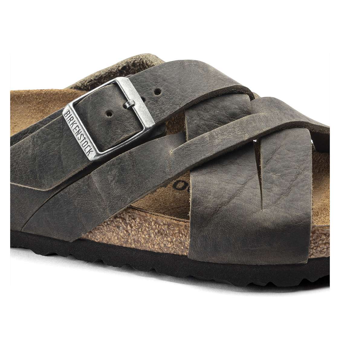 Birkenstock Lugano Oiled Leather Two Strap Sandals Khaki | 4Pm1WxsaMsn