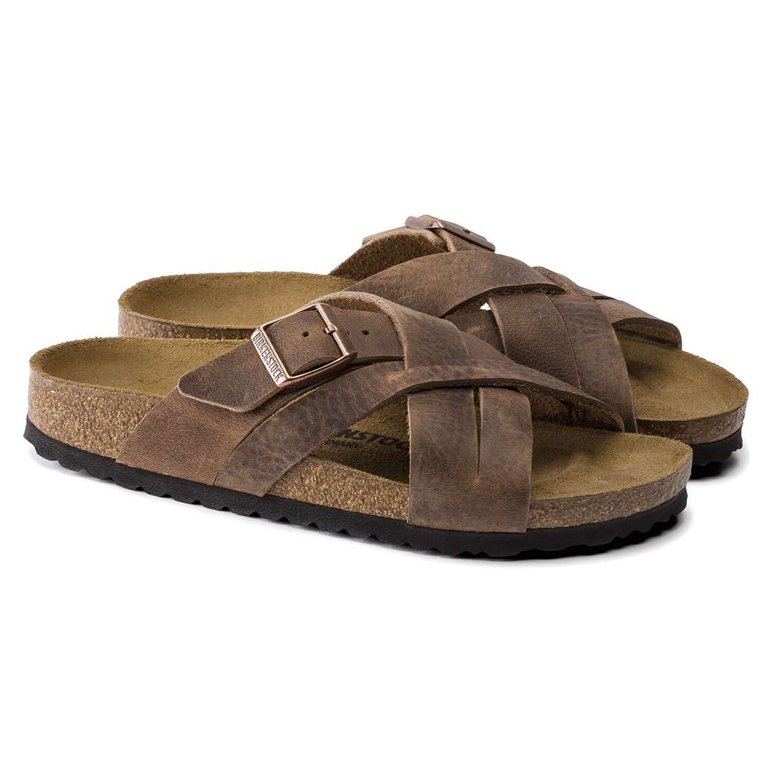 Birkenstock Lugano Oiled Leather Two Strap Sandals Yellow | HP7mmEBLAud