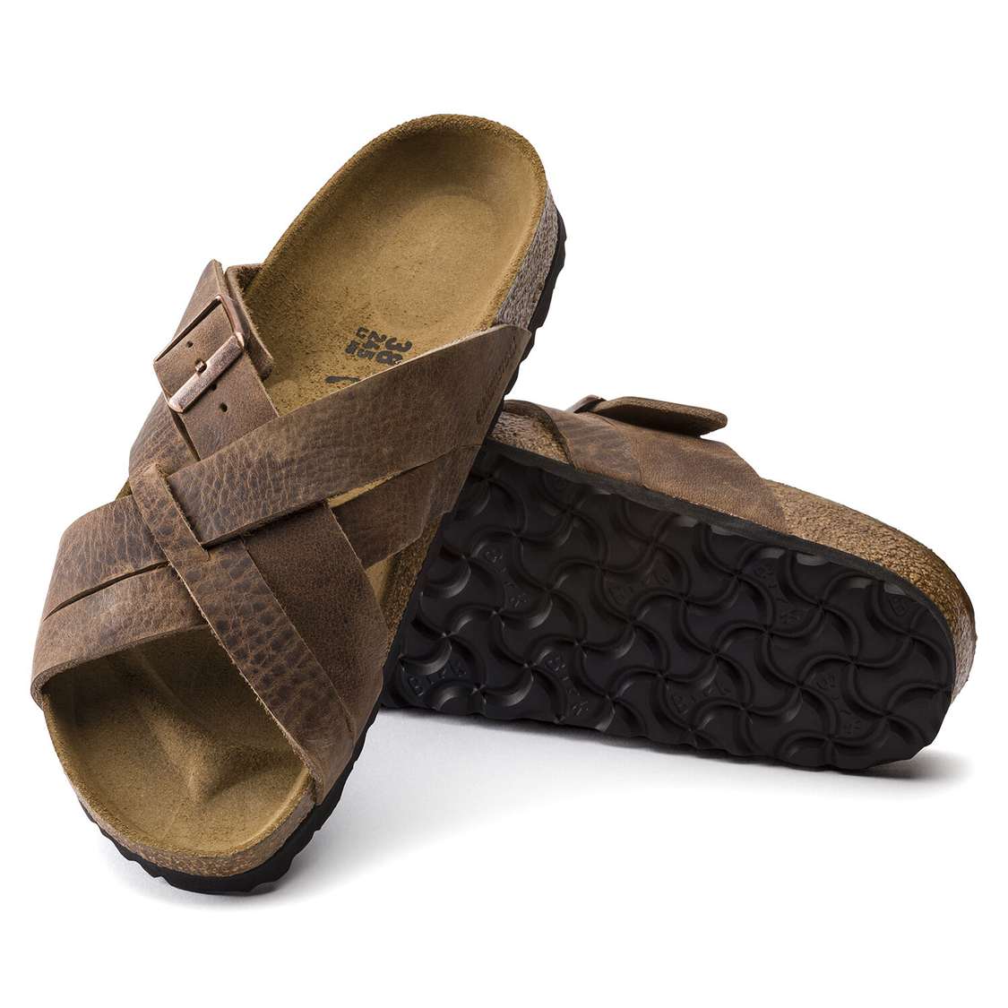 Birkenstock Lugano Oiled Leather Two Strap Sandals Yellow | UIcYkPjmCEW