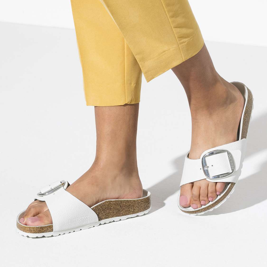 Birkenstock Madrid Big Buckle Leather One Strap Sandals White | xIiuzQGefzs