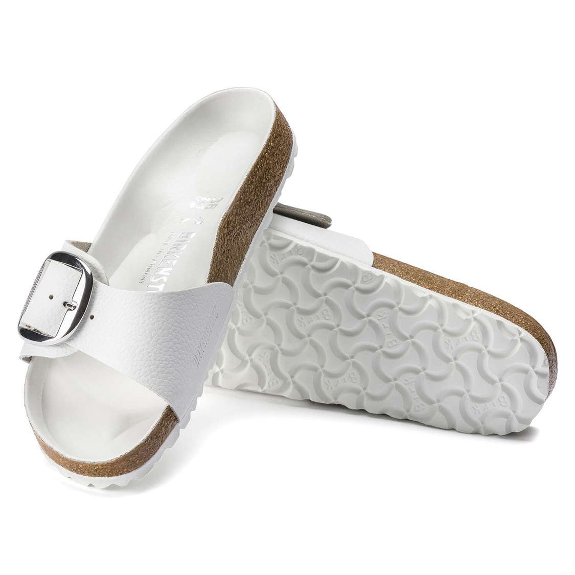 Birkenstock Madrid Big Buckle Leather One Strap Sandals White | xIiuzQGefzs