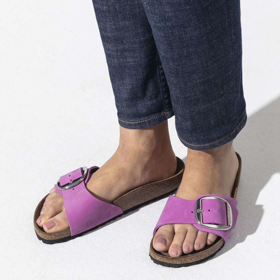 Birkenstock Madrid Big Buckle Nubuck Leather One Strap Sandals Purple | DVskhX3BBiR