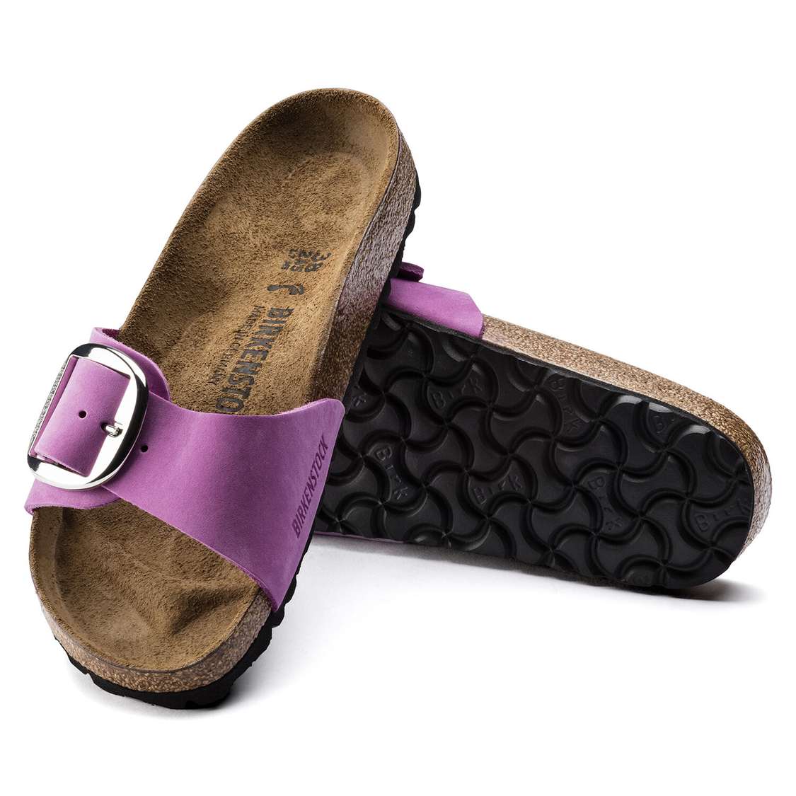 Birkenstock Madrid Big Buckle Nubuck Leather One Strap Sandals Purple | DVskhX3BBiR