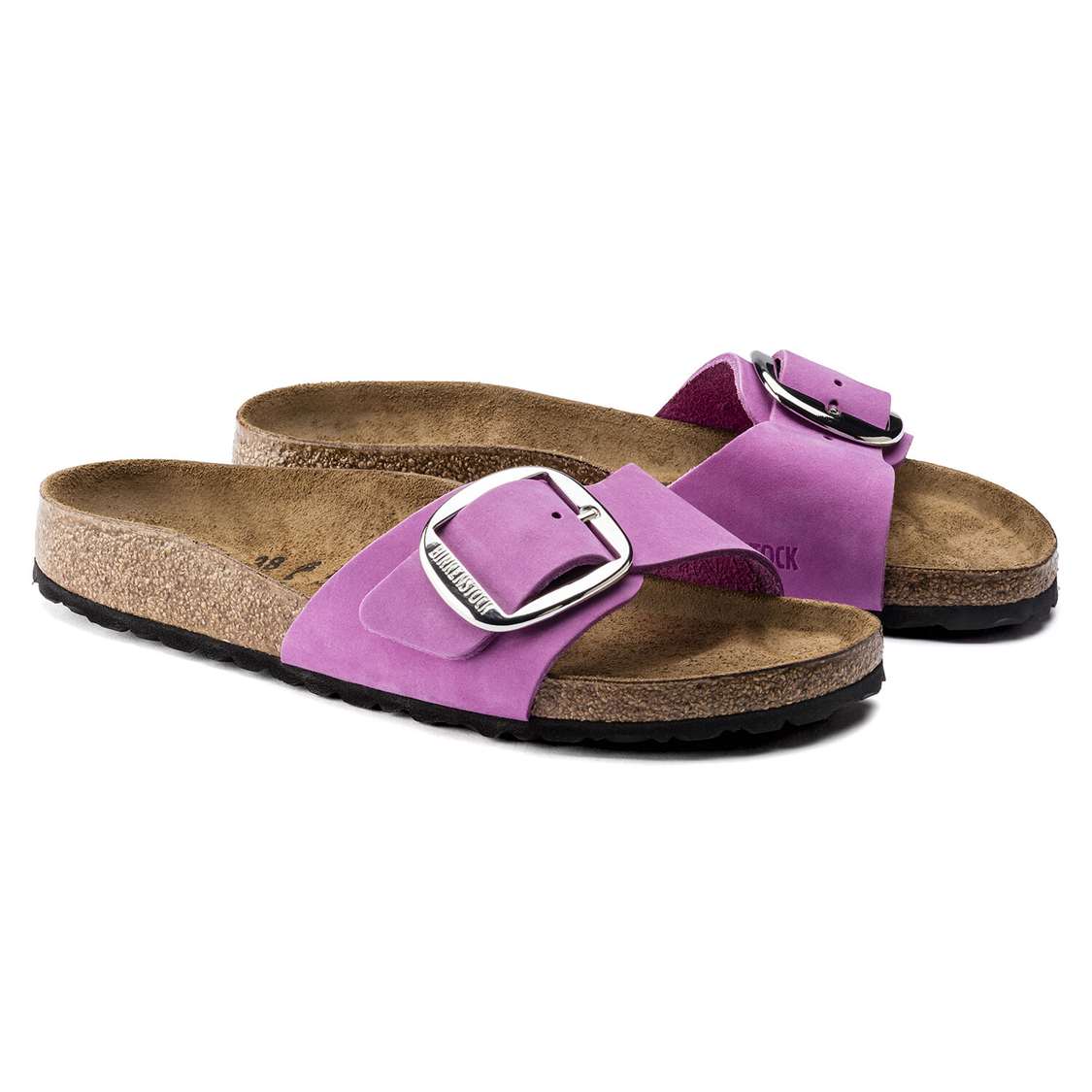 Birkenstock Madrid Big Buckle Nubuck Leather One Strap Sandals Purple | DVskhX3BBiR