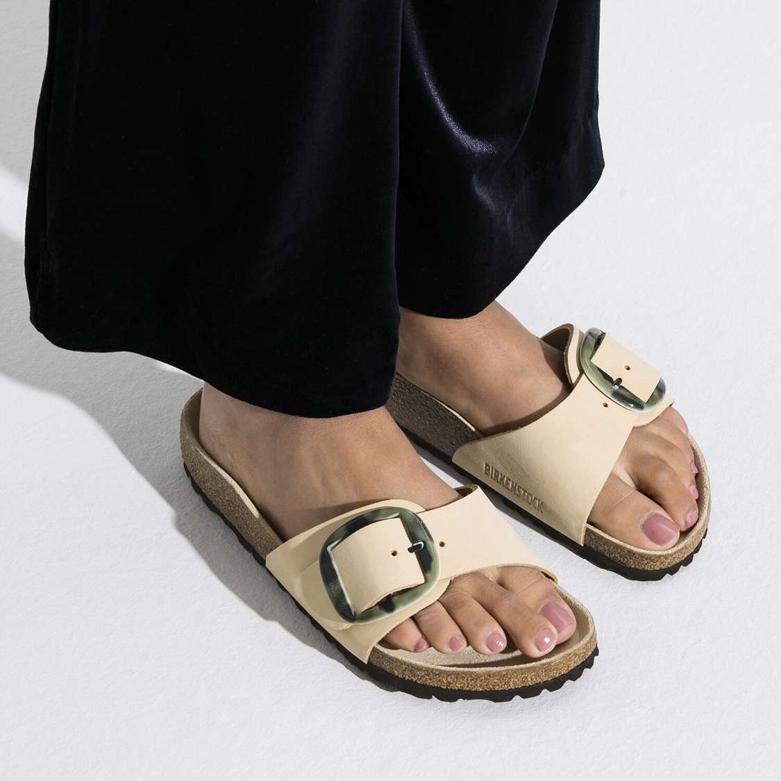 Birkenstock Madrid Big Buckle Nubuck Leather One Strap Sandals Yellow | MdHybDbHtDA