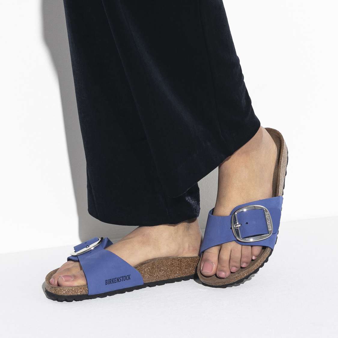 Birkenstock Madrid Big Buckle Nubuck Leather One Strap Sandals AZURE Blue | TZztBVuTv9M