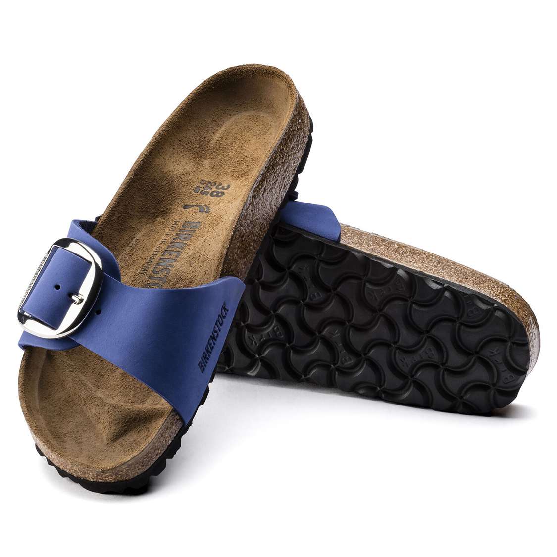 Birkenstock Madrid Big Buckle Nubuck Leather One Strap Sandals AZURE Blue | TZztBVuTv9M