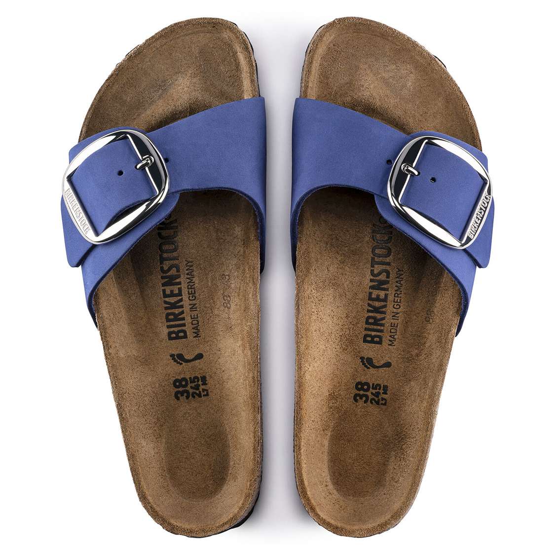 Birkenstock Madrid Big Buckle Nubuck Leather One Strap Sandals AZURE Blue | TZztBVuTv9M