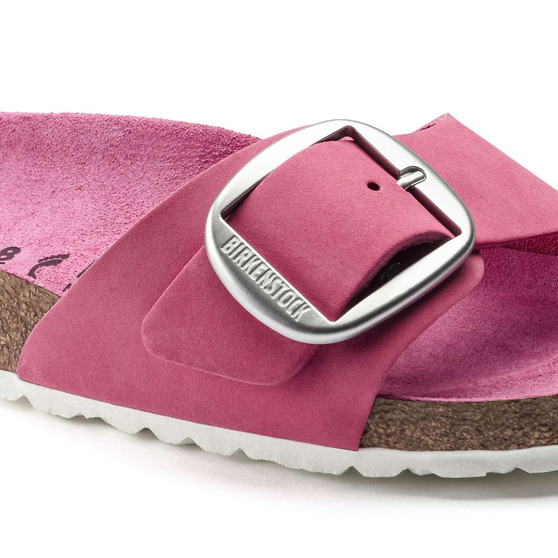 Birkenstock Madrid Big Buckle Nubuck Leather One Strap Sandals Fuchsia | pqGqajQCAyu