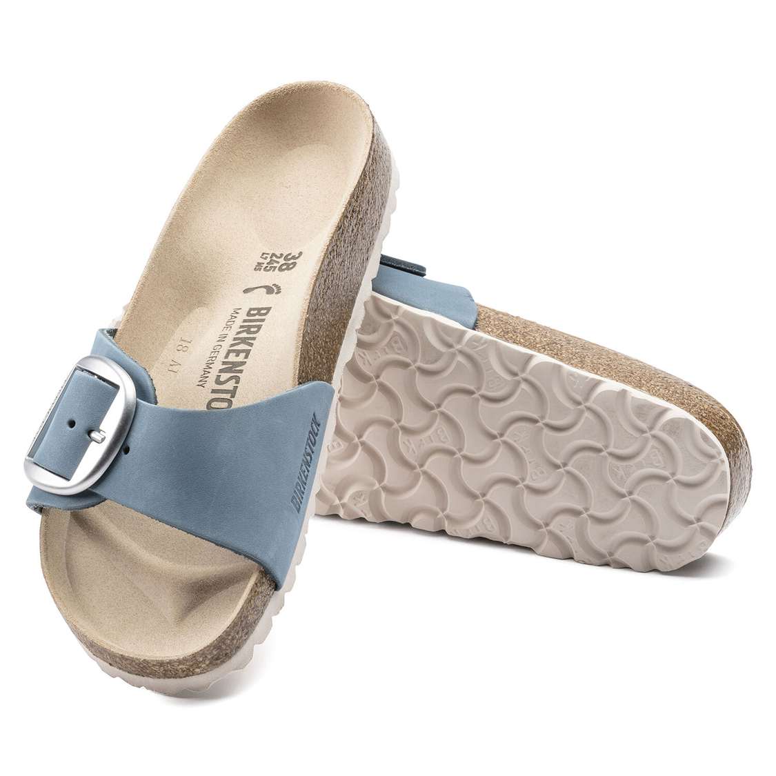 Birkenstock Madrid Big Buckle Nubuck Leather One Strap Sandals Blue | tPqW6l8md5l