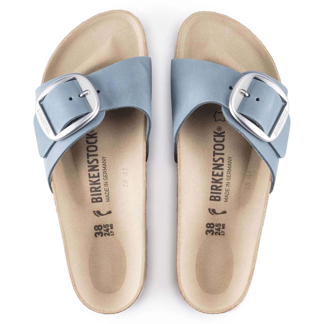 Birkenstock Madrid Big Buckle Nubuck Leather One Strap Sandals Blue | tPqW6l8md5l