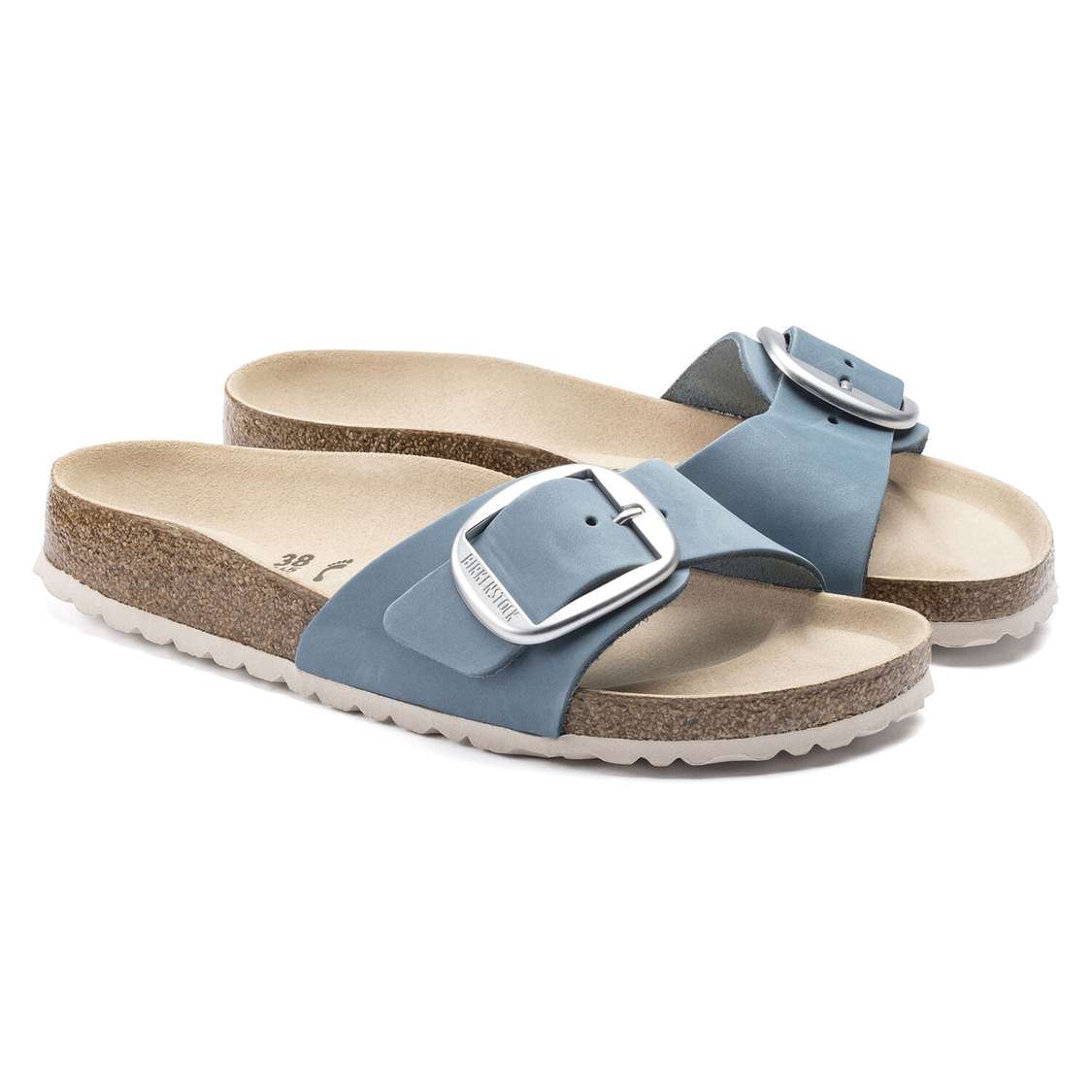 Birkenstock Madrid Big Buckle Nubuck Leather One Strap Sandals Blue | tPqW6l8md5l