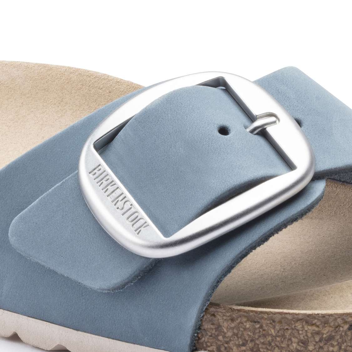 Birkenstock Madrid Big Buckle Nubuck Leather One Strap Sandals Blue | tPqW6l8md5l