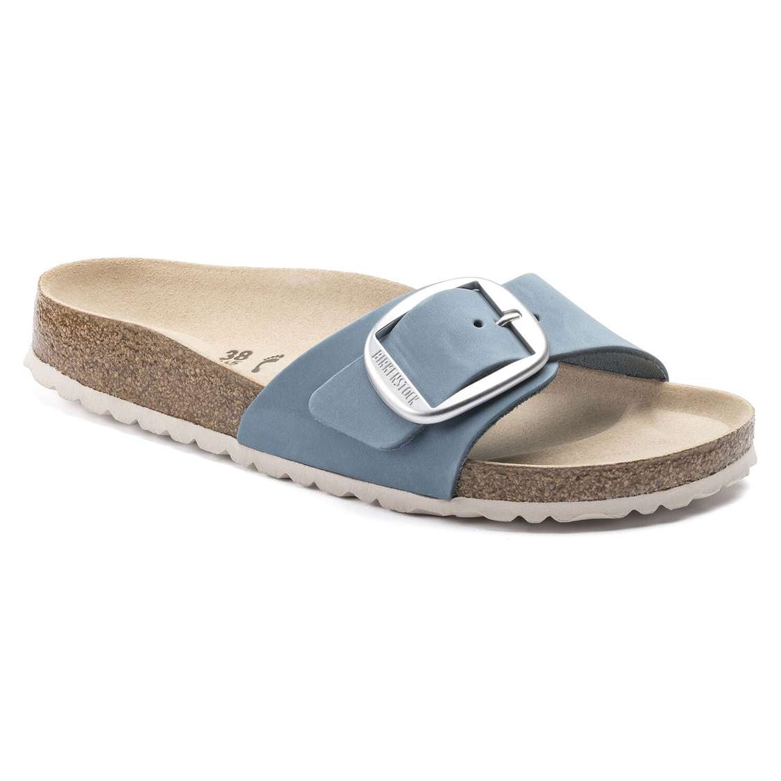 Birkenstock Madrid Big Buckle Nubuck Leather One Strap Sandals Blue | tPqW6l8md5l