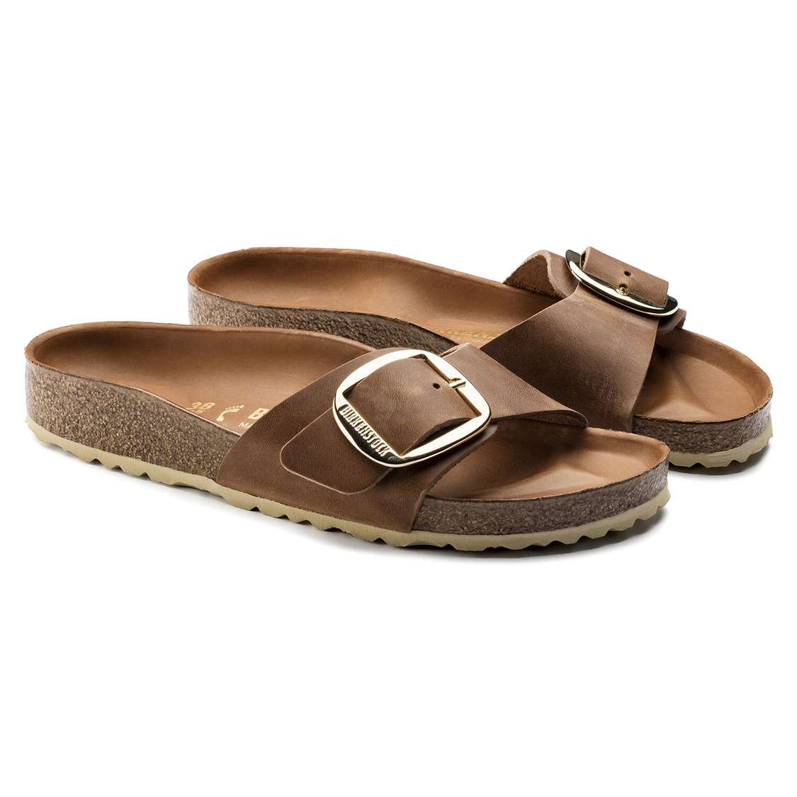 Birkenstock Madrid Big Buckle Oiled Leather One Strap Sandals Brown | MBFDHabQZDv