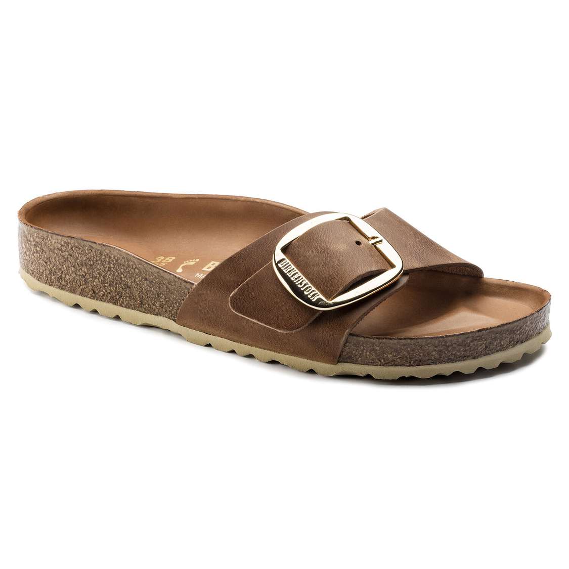 Birkenstock Madrid Big Buckle Oiled Leather One Strap Sandals Brown | MBFDHabQZDv