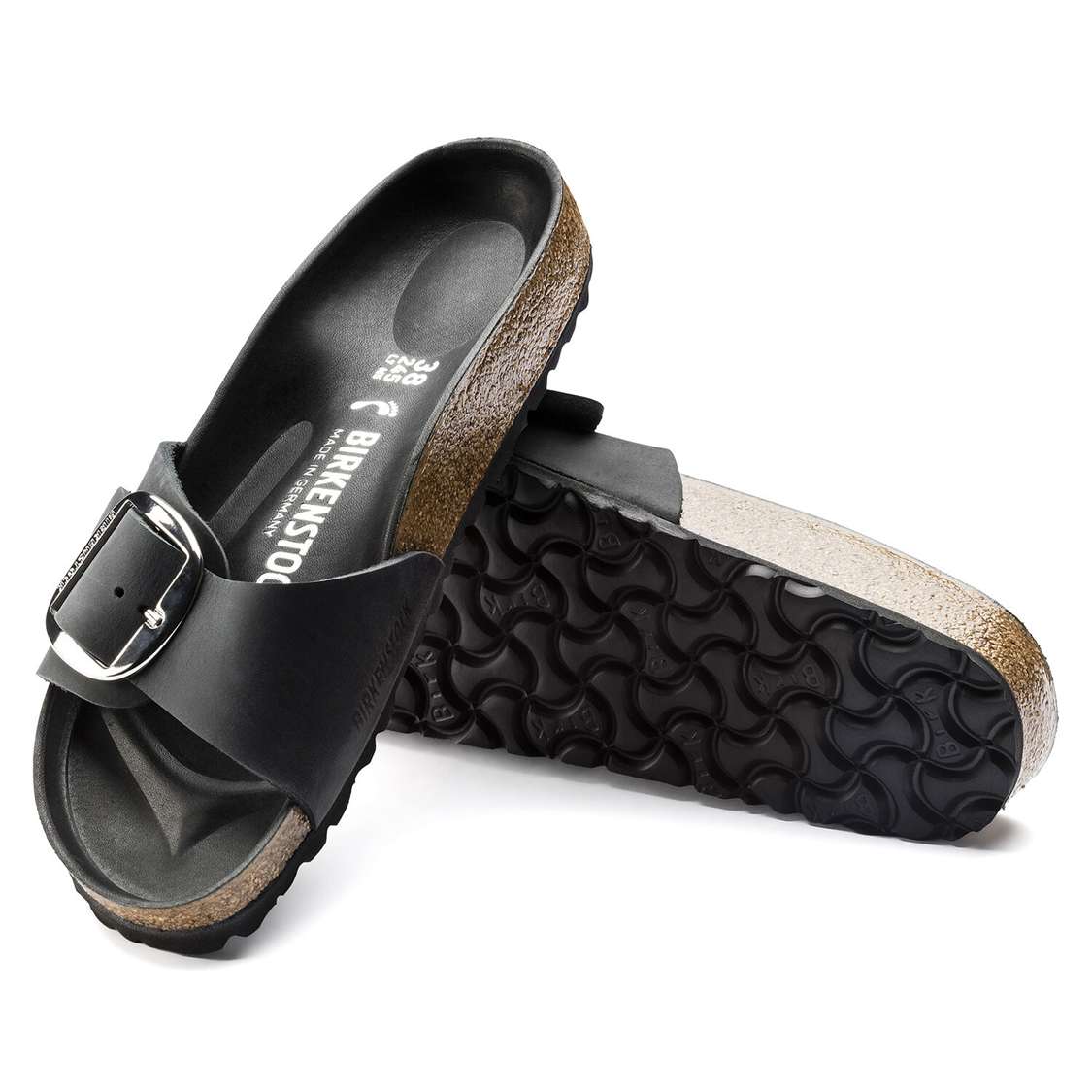 Birkenstock Madrid Big Buckle Oiled Leather One Strap Sandals Black | P6n266WgJjP