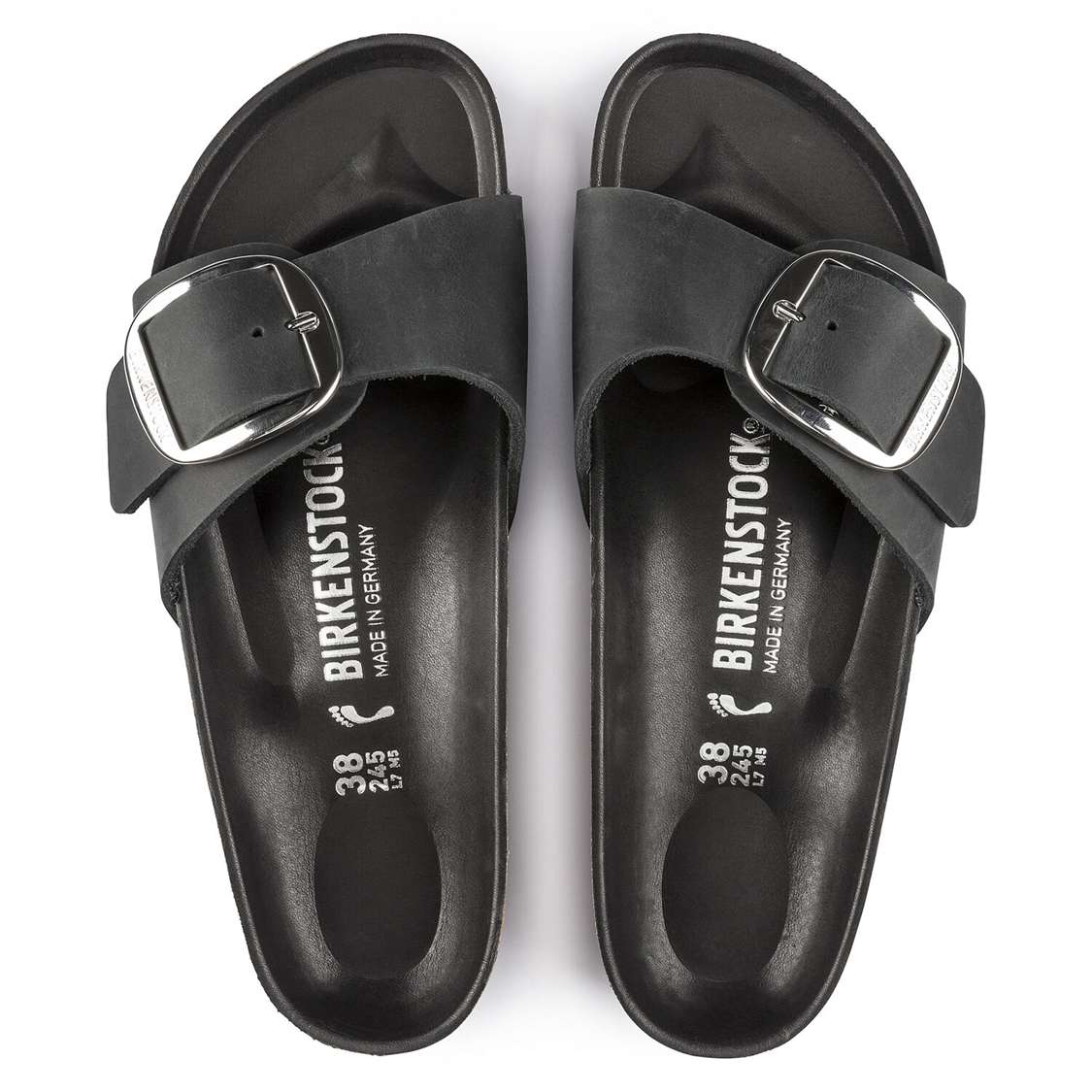 Birkenstock Madrid Big Buckle Oiled Leather One Strap Sandals Black | P6n266WgJjP