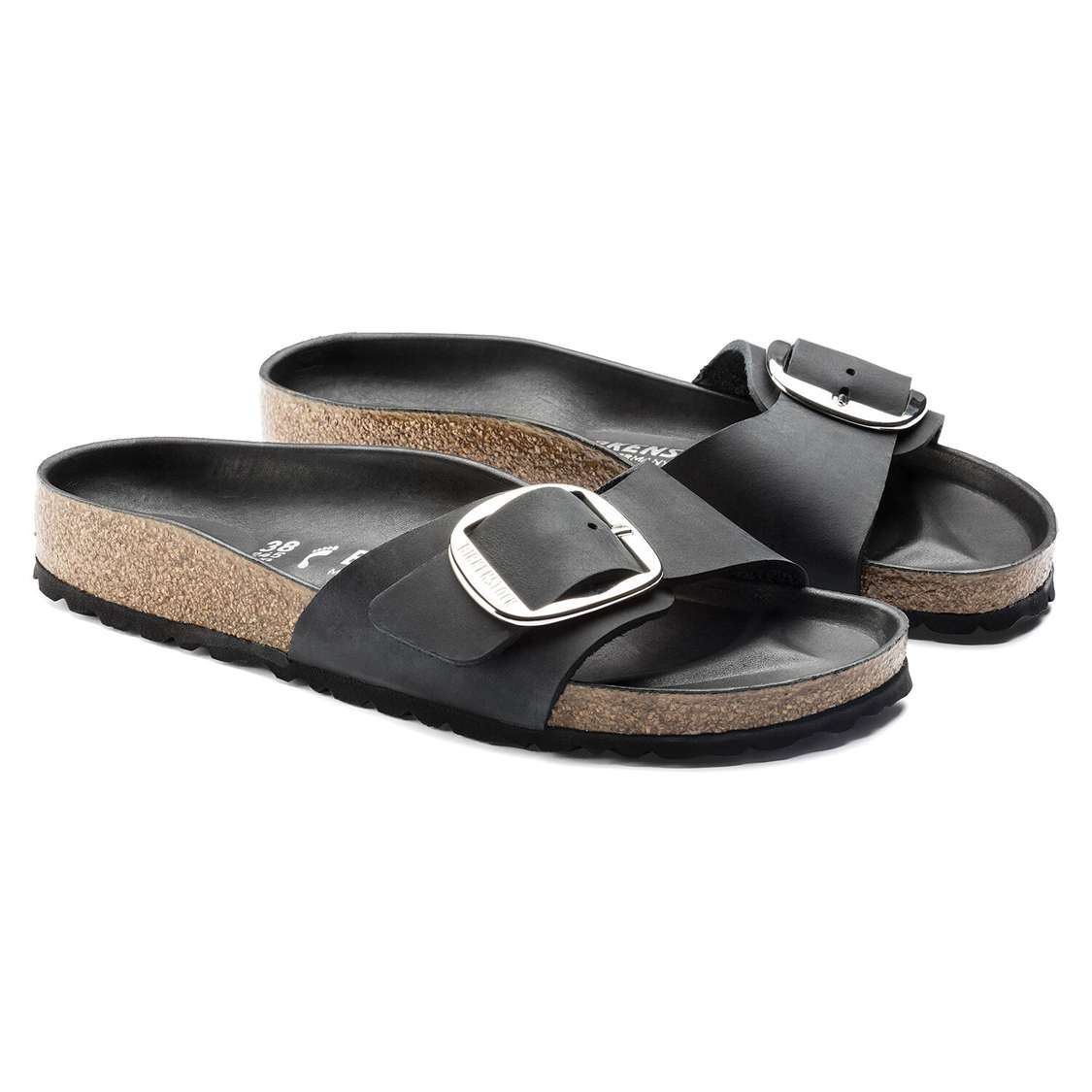 Birkenstock Madrid Big Buckle Oiled Leather One Strap Sandals Black | P6n266WgJjP