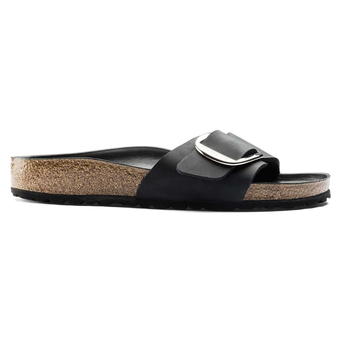 Birkenstock Madrid Big Buckle Oiled Leather One Strap Sandals Black | P6n266WgJjP