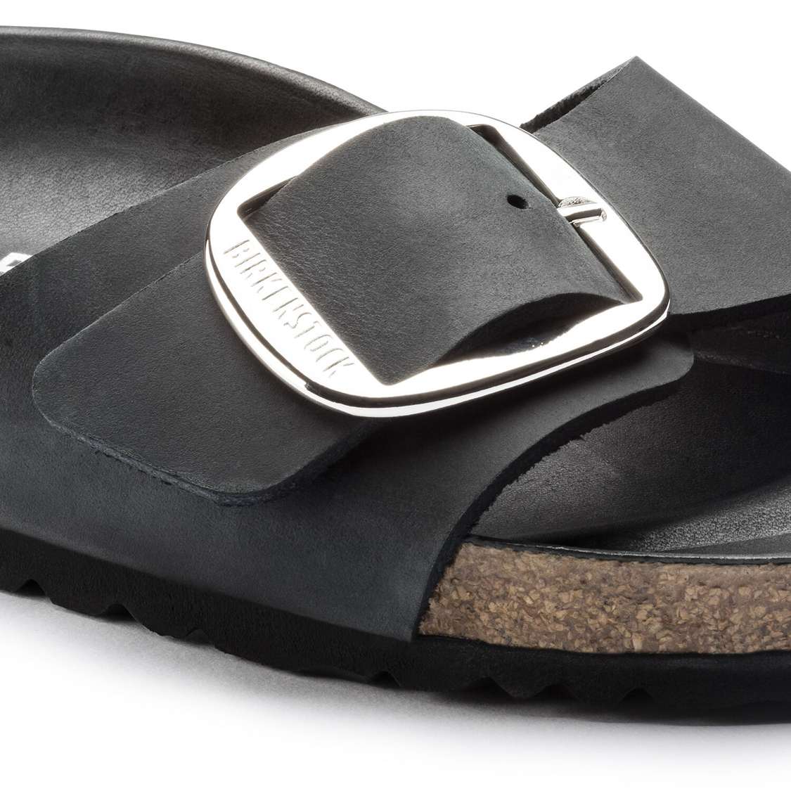 Birkenstock Madrid Big Buckle Oiled Leather One Strap Sandals Black | P6n266WgJjP