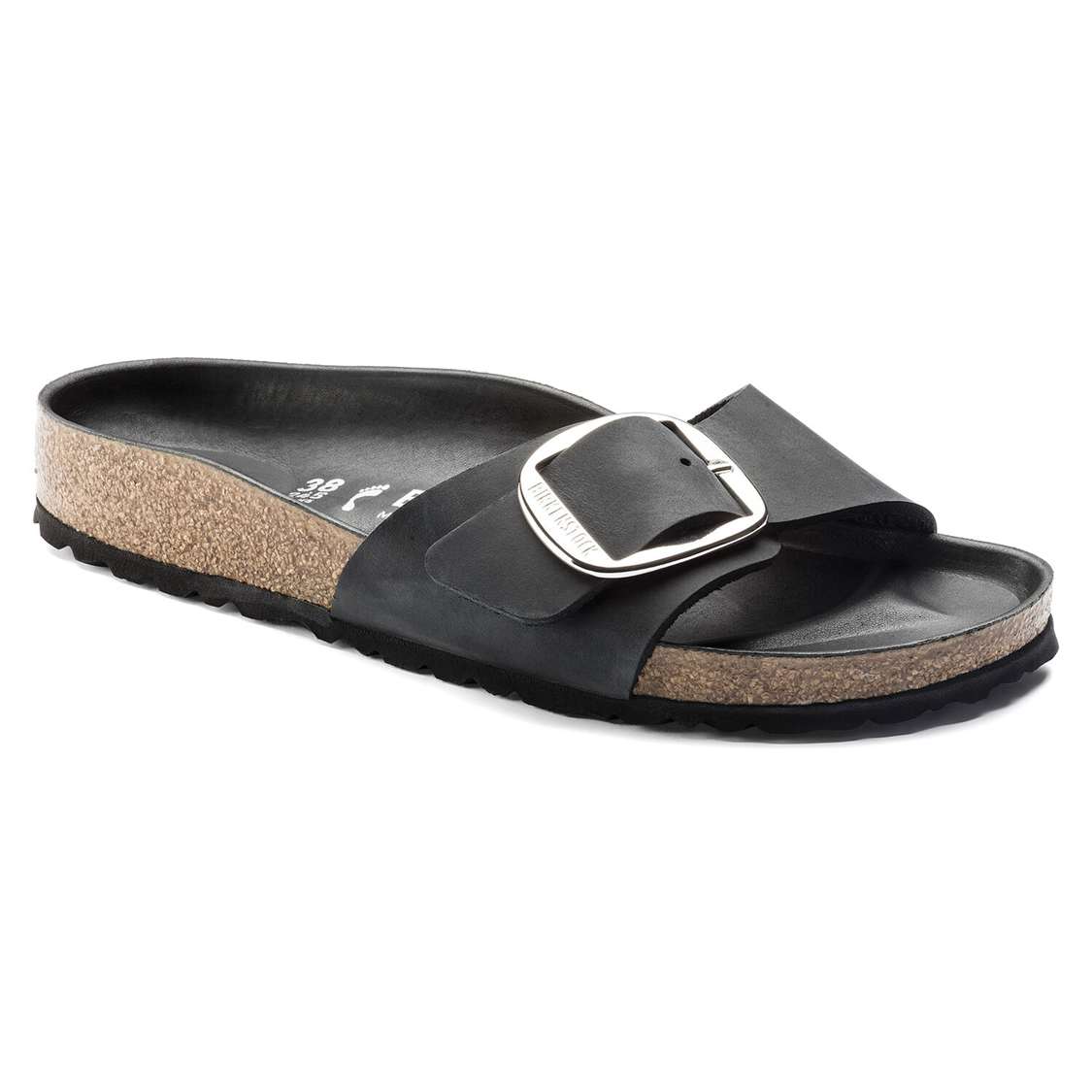 Birkenstock Madrid Big Buckle Oiled Leather One Strap Sandals Black | P6n266WgJjP