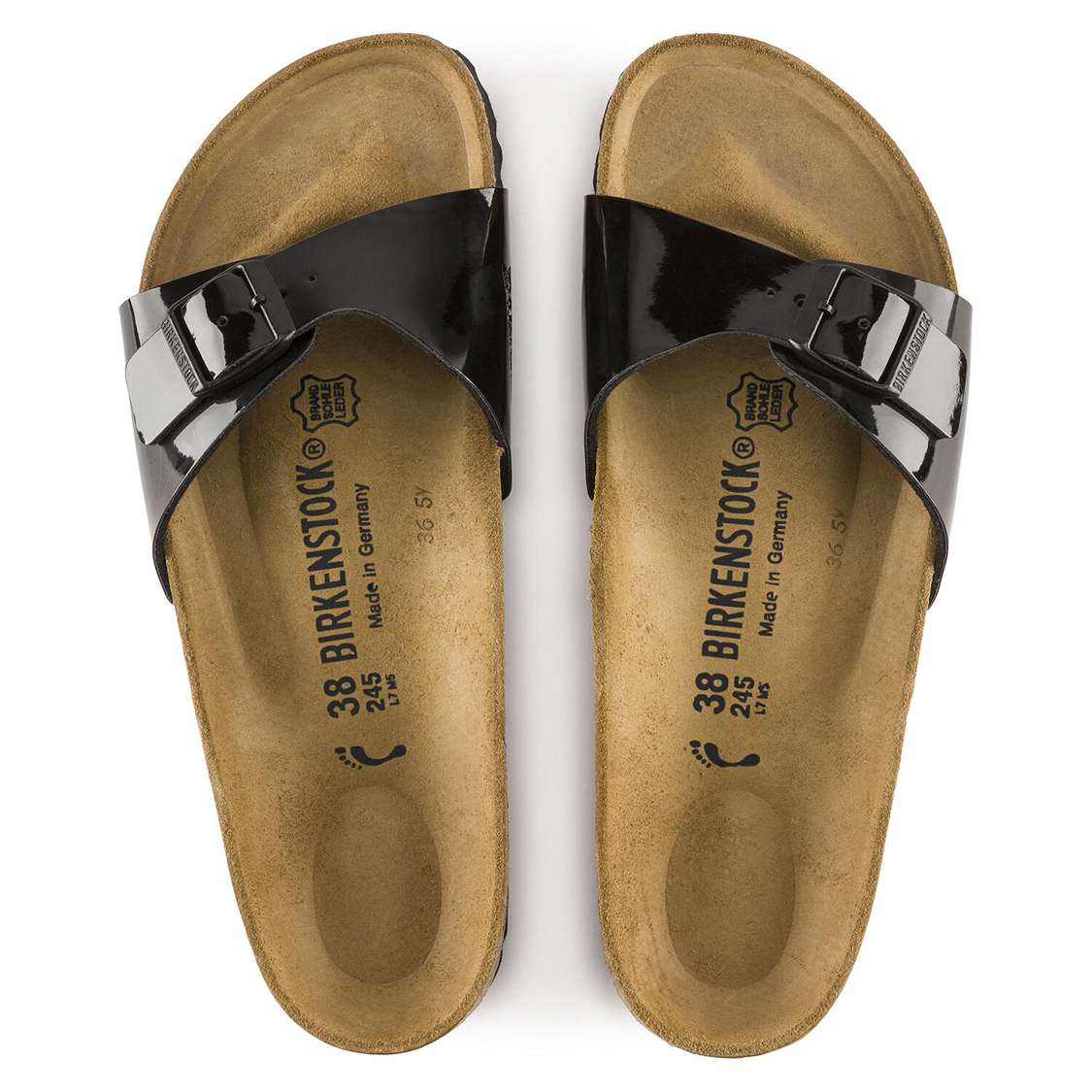 Birkenstock Madrid Birko-Flor Patent One Strap Sandals Black | 4KqggXXy8y9