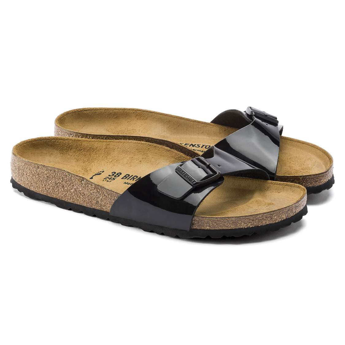 Birkenstock Madrid Birko-Flor Patent One Strap Sandals Black | 4KqggXXy8y9