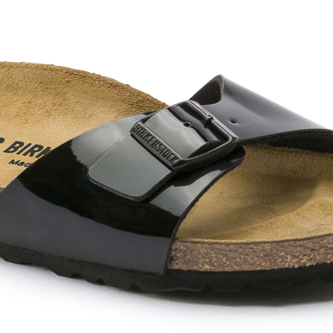 Birkenstock Madrid Birko-Flor Patent One Strap Sandals Black | 4KqggXXy8y9