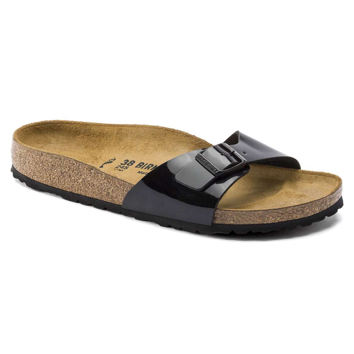 Birkenstock Madrid Birko-Flor Patent One Strap Sandals Black | 4KqggXXy8y9