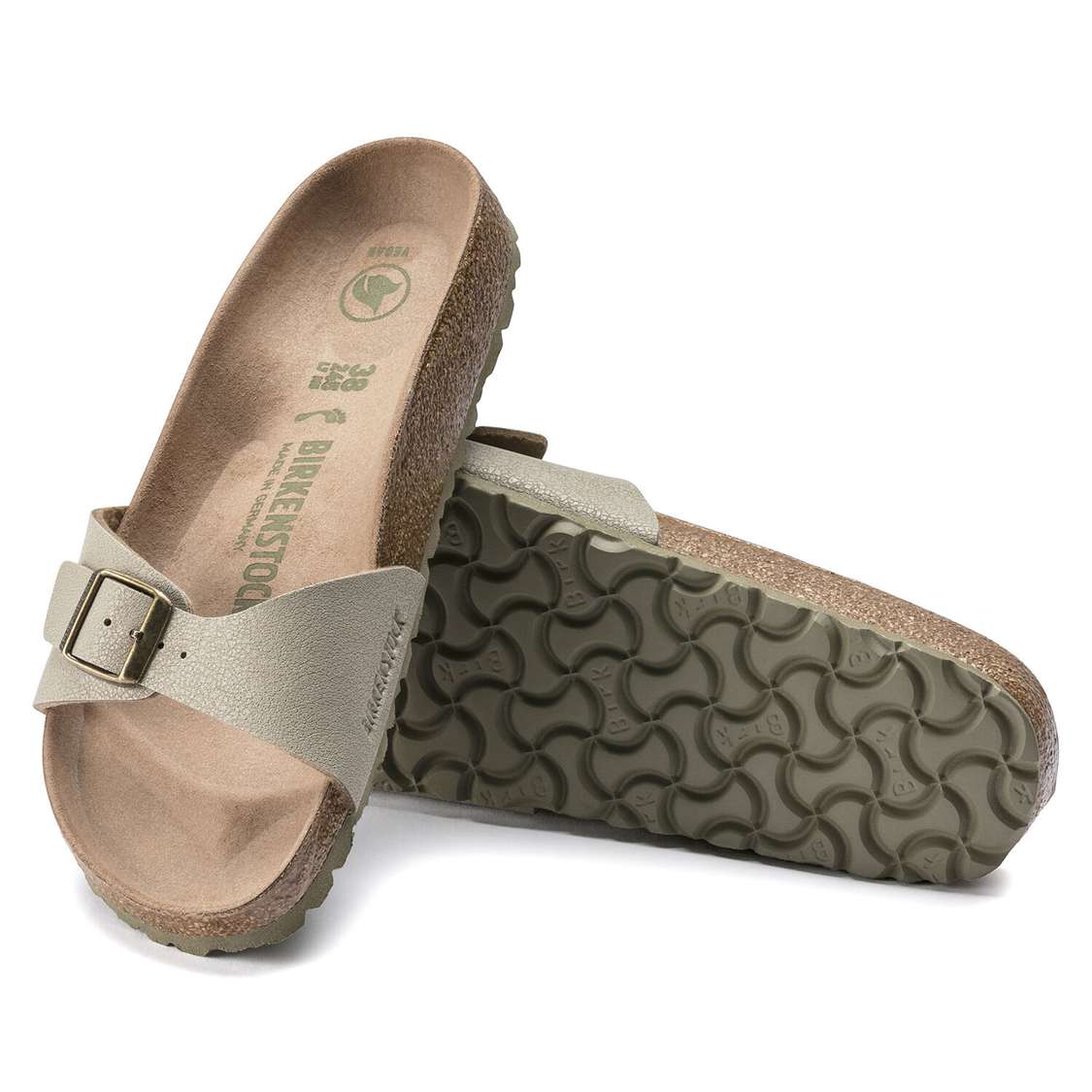 Birkenstock Madrid Vegan Birko-Flor One Strap Sandals Khaki | YPFpcn7TCp5