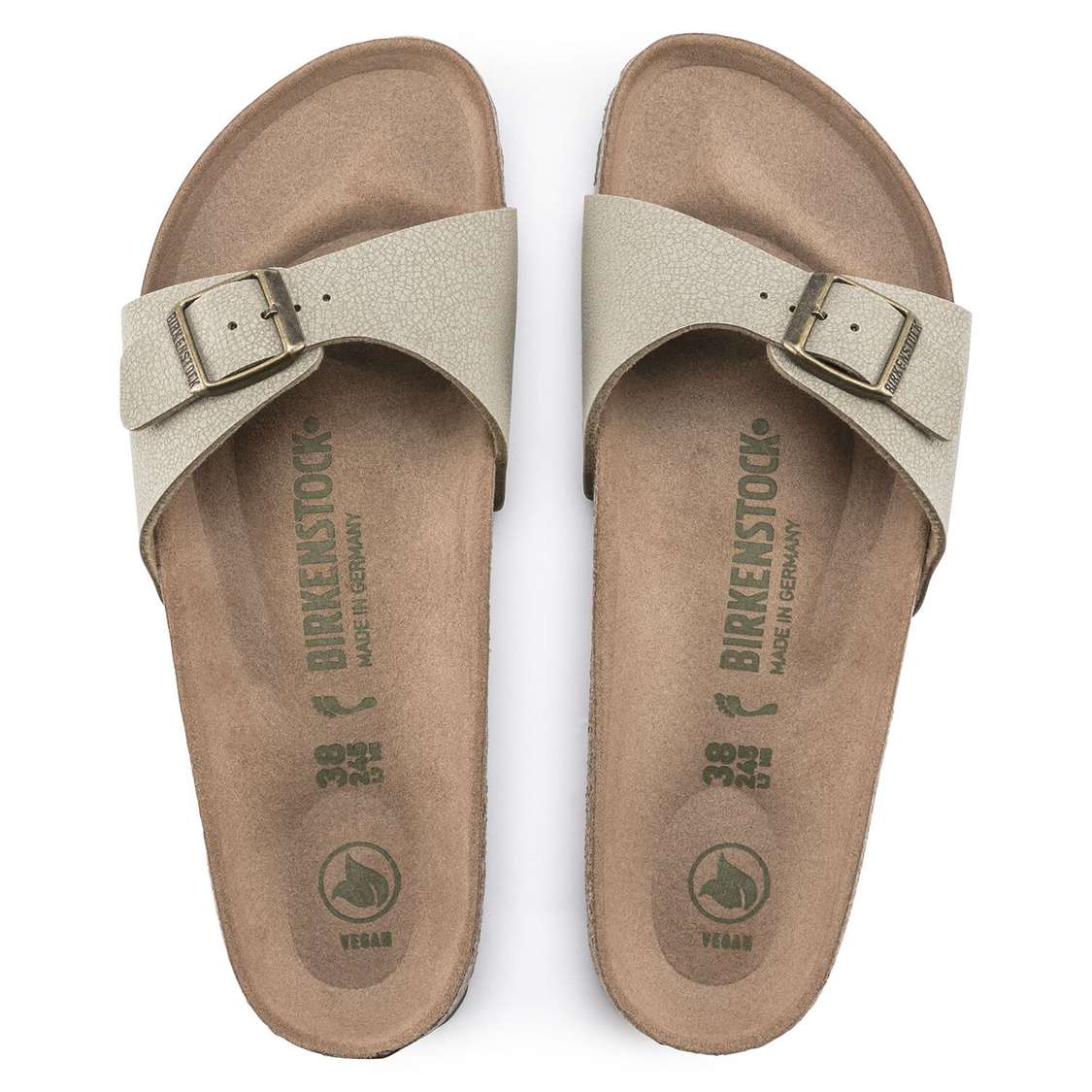 Birkenstock Madrid Vegan Birko-Flor One Strap Sandals Khaki | YPFpcn7TCp5