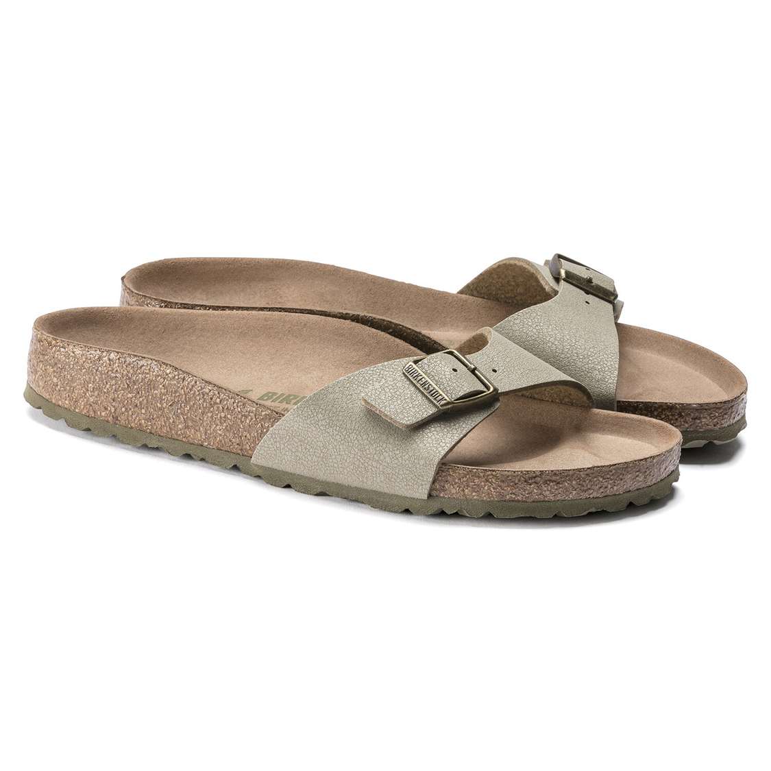 Birkenstock Madrid Vegan Birko-Flor One Strap Sandals Khaki | YPFpcn7TCp5