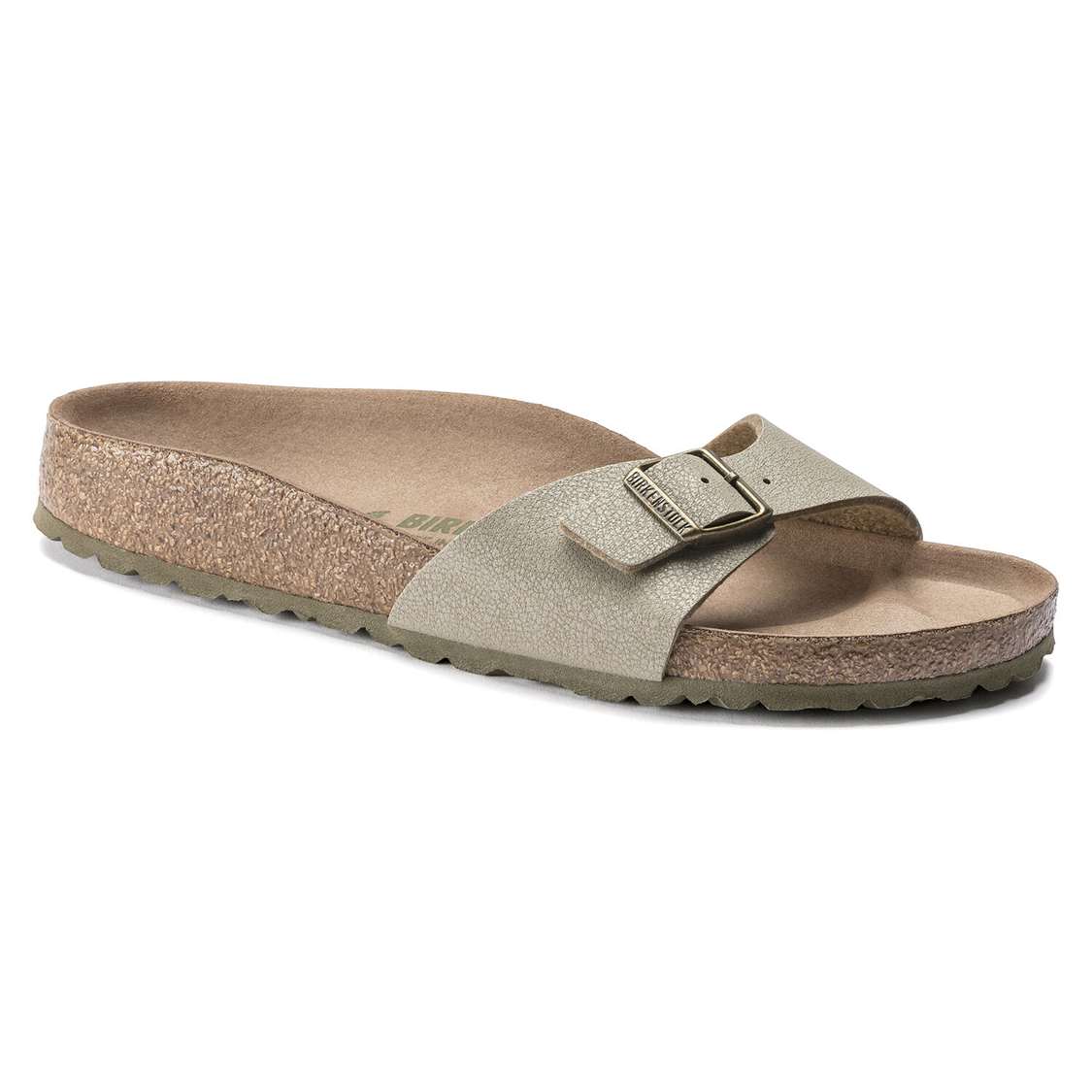 Birkenstock Madrid Vegan Birko-Flor One Strap Sandals Khaki | YPFpcn7TCp5