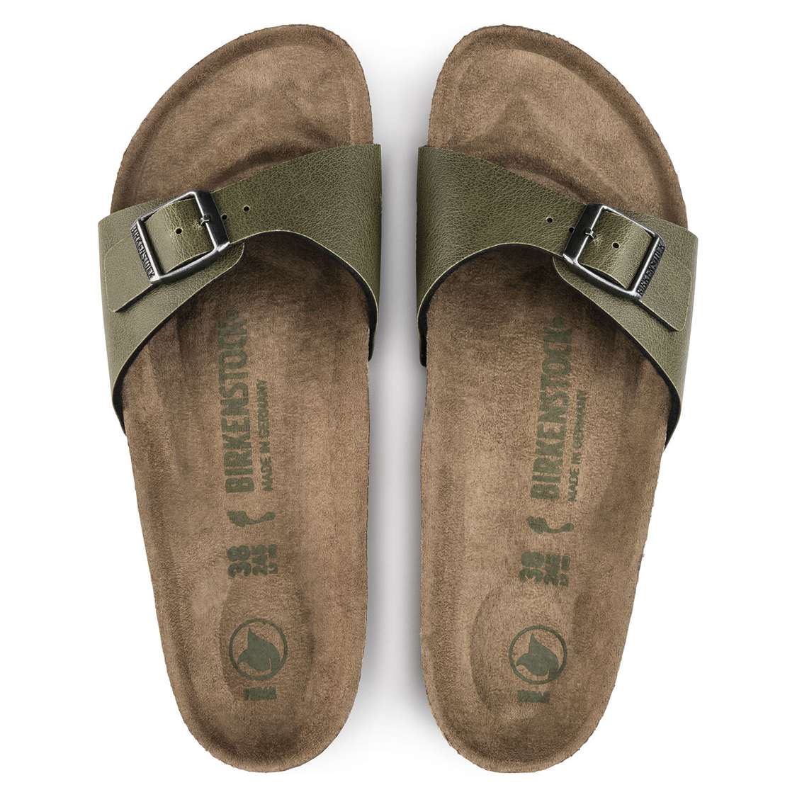 Birkenstock Madrid Vegan Birko-Flor One Strap Sandals Olive | x8wWkTt9AQW