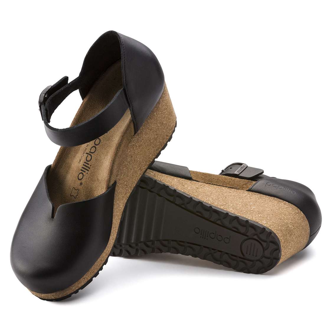 Birkenstock Mary Leather Wedges Sandals Black | CteN3wSfgfY