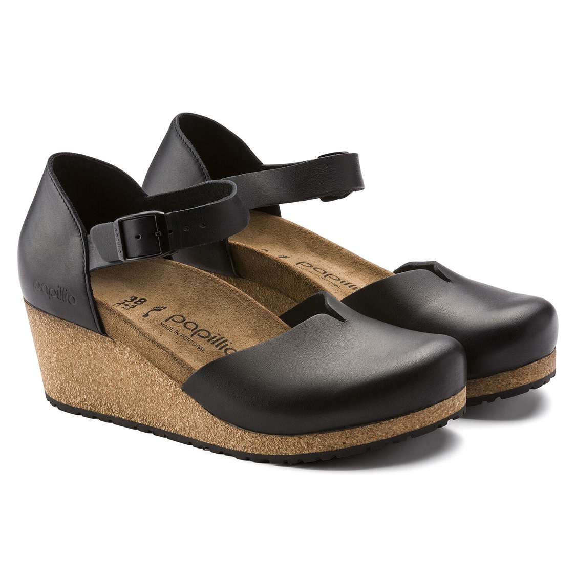 Birkenstock Mary Leather Wedges Sandals Black | CteN3wSfgfY