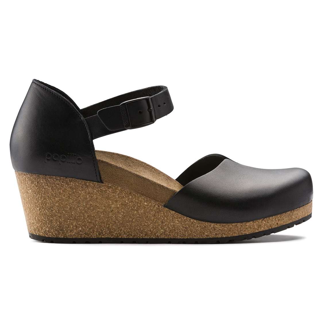 Birkenstock Mary Leather Wedges Sandals Black | CteN3wSfgfY