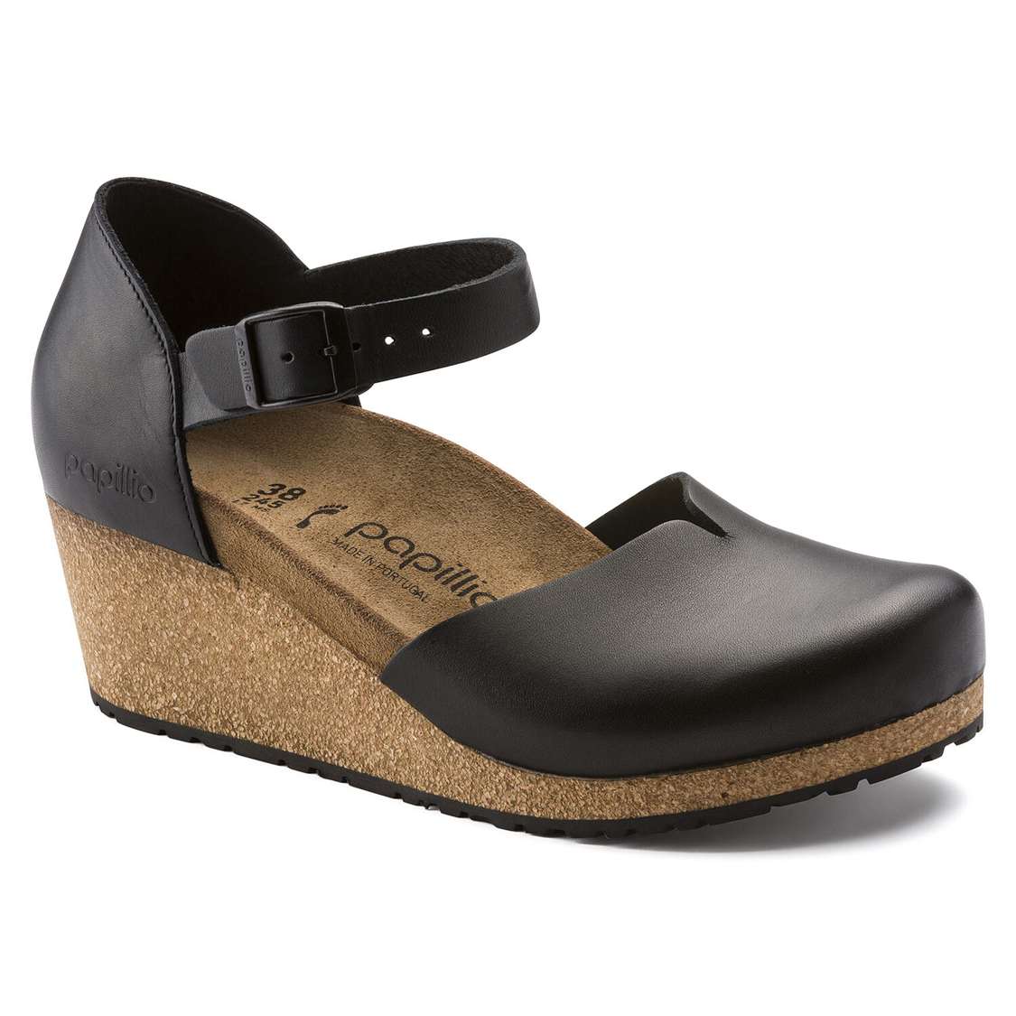 Birkenstock Mary Leather Wedges Sandals Black | CteN3wSfgfY