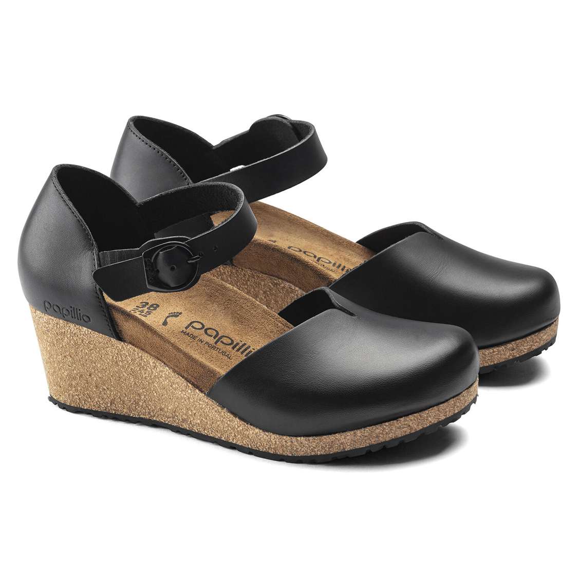 Birkenstock Mary Leather Wedges Sandals Black | dPPwbnY9slK