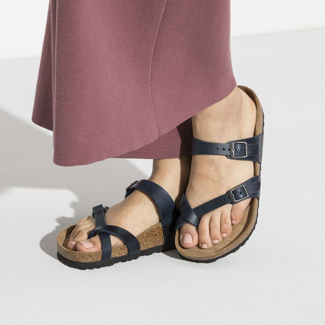 Birkenstock Mayari Oiled Leather Two Strap Sandals Blue | fOOrihb2rMC