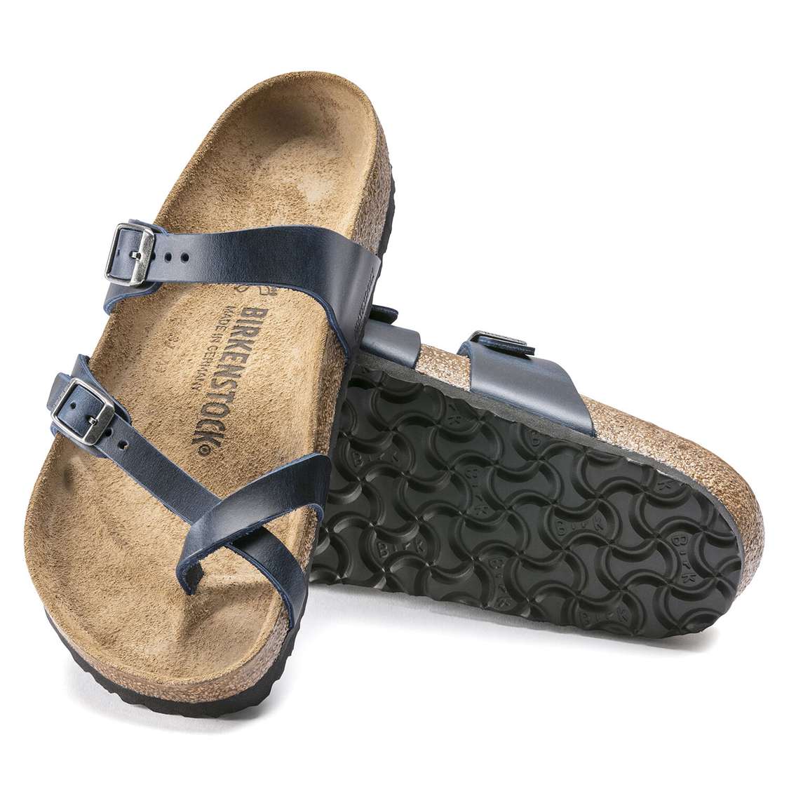 Birkenstock Mayari Oiled Leather Two Strap Sandals Blue | fOOrihb2rMC