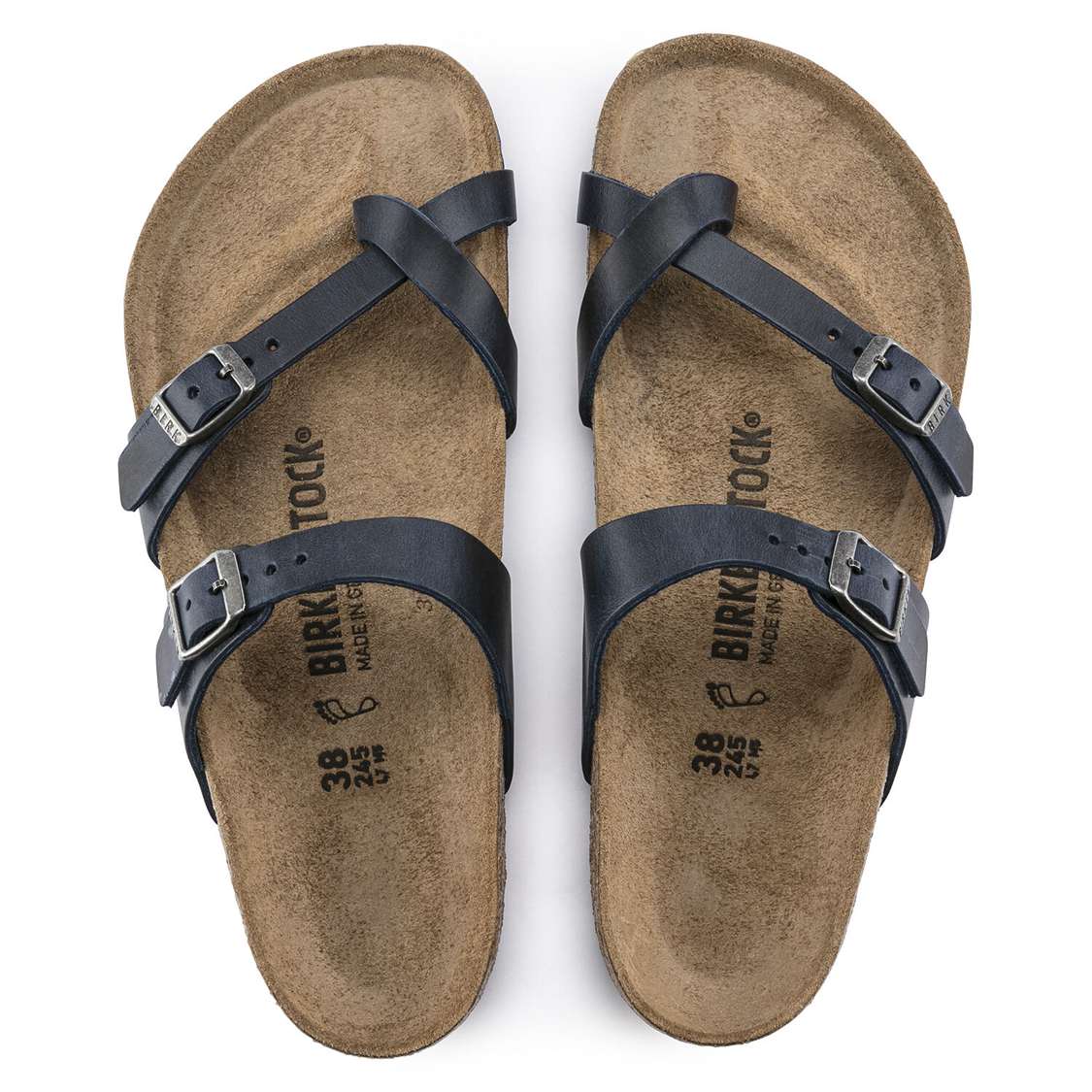 Birkenstock Mayari Oiled Leather Two Strap Sandals Blue | fOOrihb2rMC